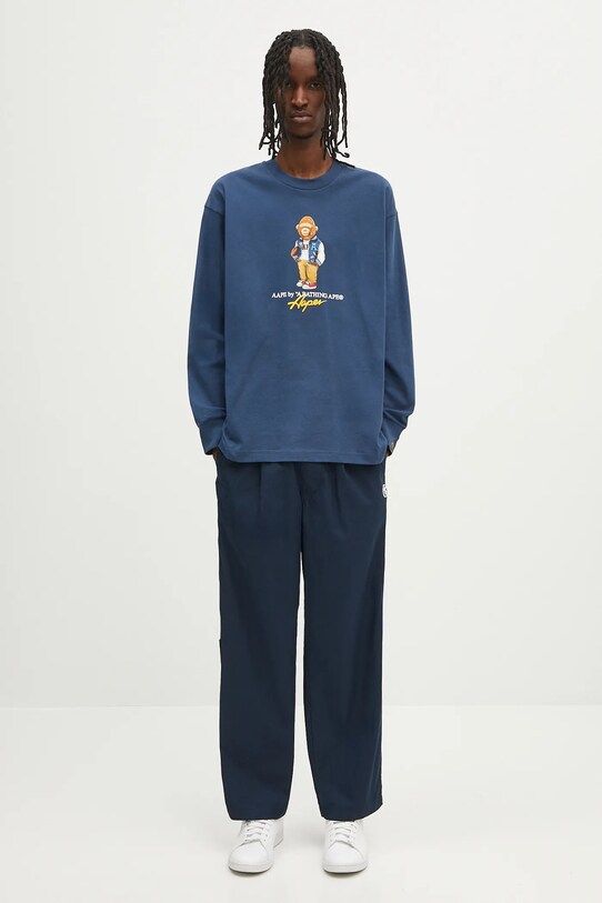 AAPE spodnie bawełniane Now Woven AAPPTMB665XXO granatowy