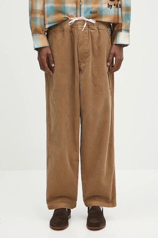 Hlače od samta AAPE Now Woven ravni smeđa AAPPTMB620XXN