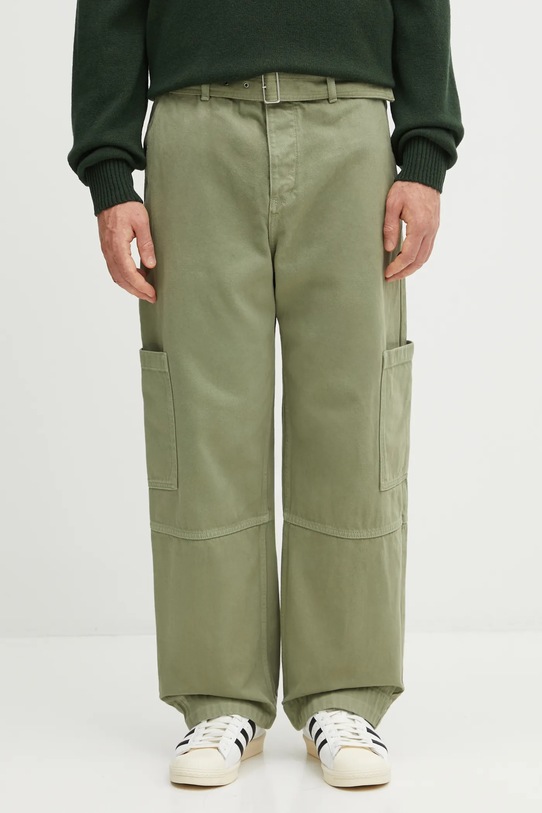Maison Kitsuné spodnie bawełniane Belted Utility gładkie zielony OM01104WD4012