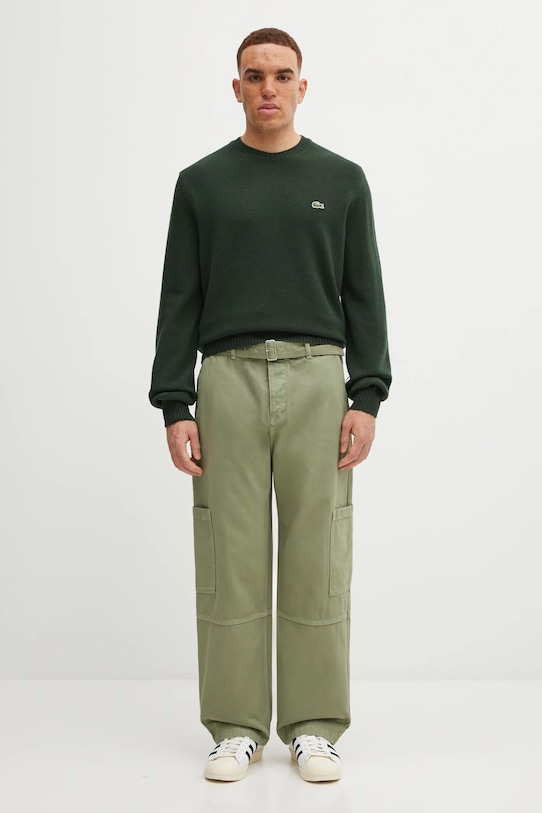 Maison Kitsuné spodnie bawełniane Belted Utility OM01104WD4012 zielony