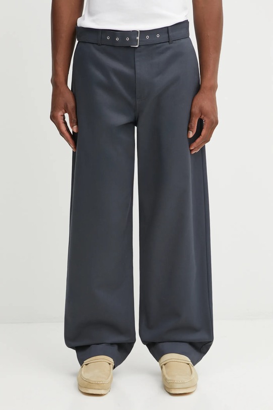 Maison Kitsuné spodnie bawełniane Belted gładkie szary OM01123WW9043