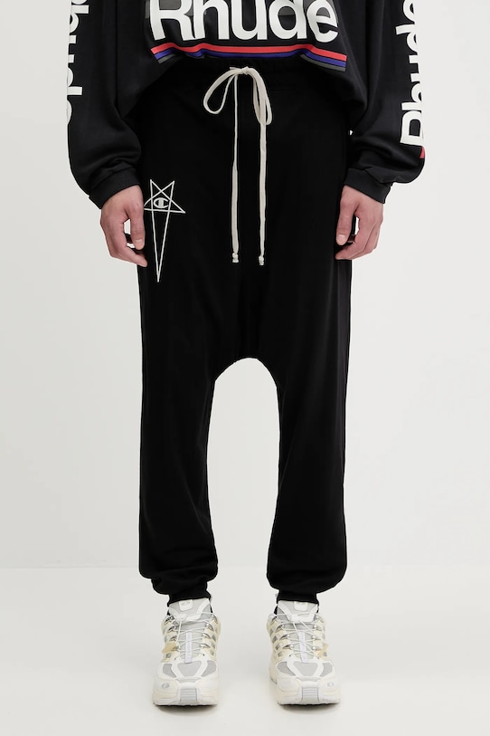 Rick Owens DRKSHDW pantaloni tuta di cotone Knitted - Prisoner Drawstring 221690 applique nero CM01E1690.CHJG
