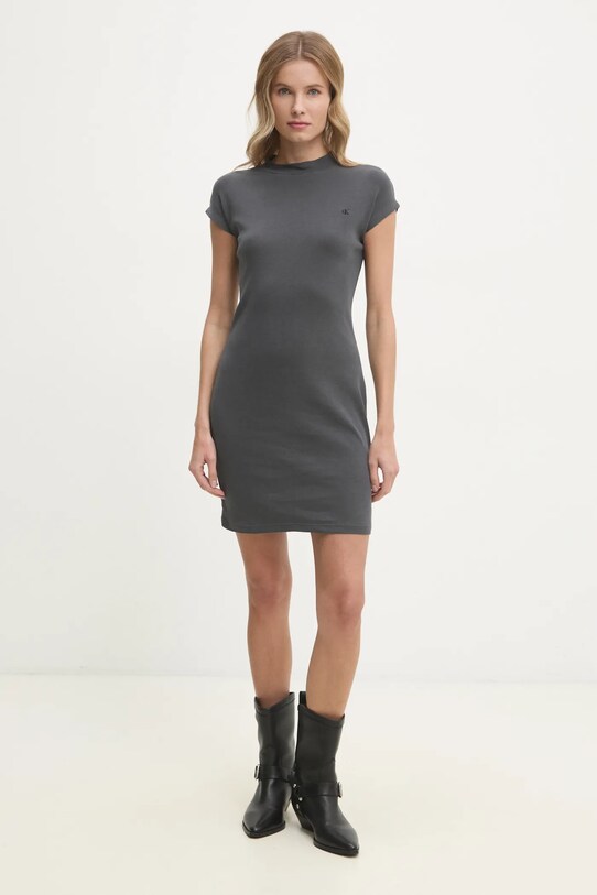 Хлопковое платье Calvin Klein Jeans J20J224838 серый SS25