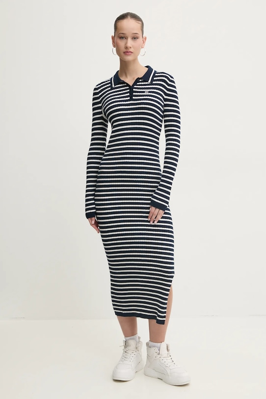 Tommy Jeans rochie din amestec de lână fixat bleumarin DW0DW19476