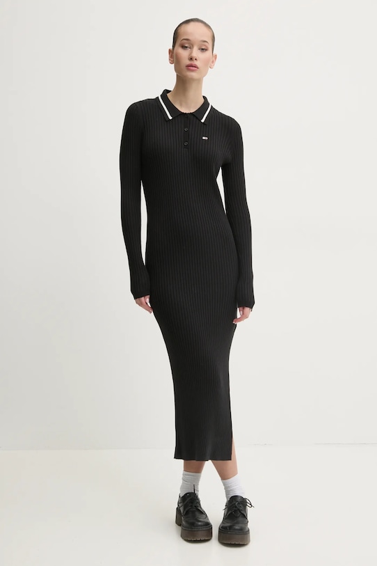 Tommy Jeans rochie din amestec de lână fixat negru DW0DW19476