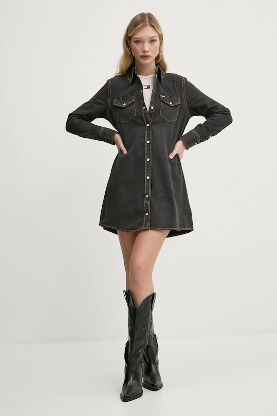 Tommy Jeans rochie din denim fixat gri DW0DW20180