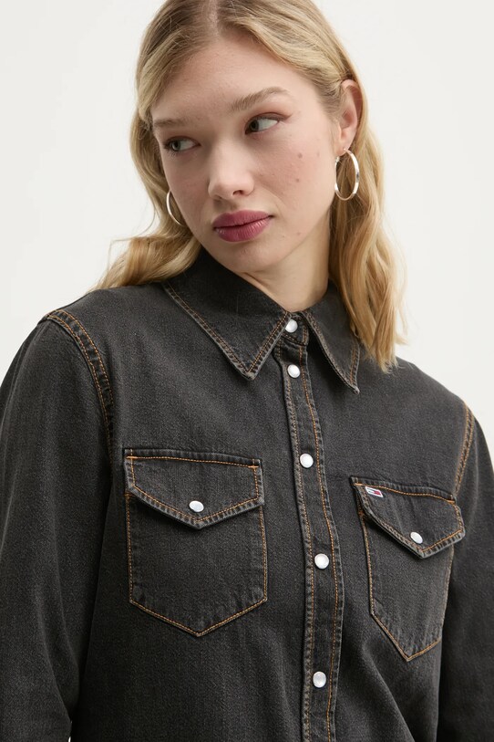 Rifľové šaty Tommy Jeans sivá DW0DW20180