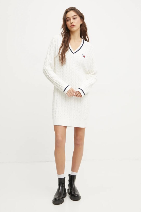 Tommy Jeans sukienka bawełniana DW0DW20186 beżowy SS25