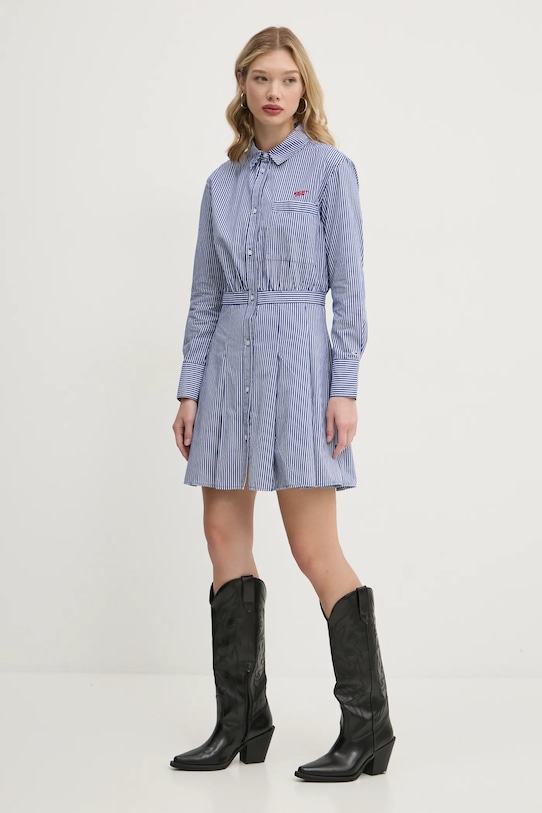 Tommy Jeans rochie din bumbac fixat bleumarin DW0DW20470