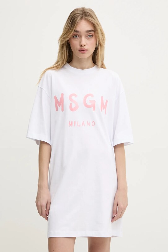 MSGM sukienka bawełniana nadruk biały 3841MDA510.257002