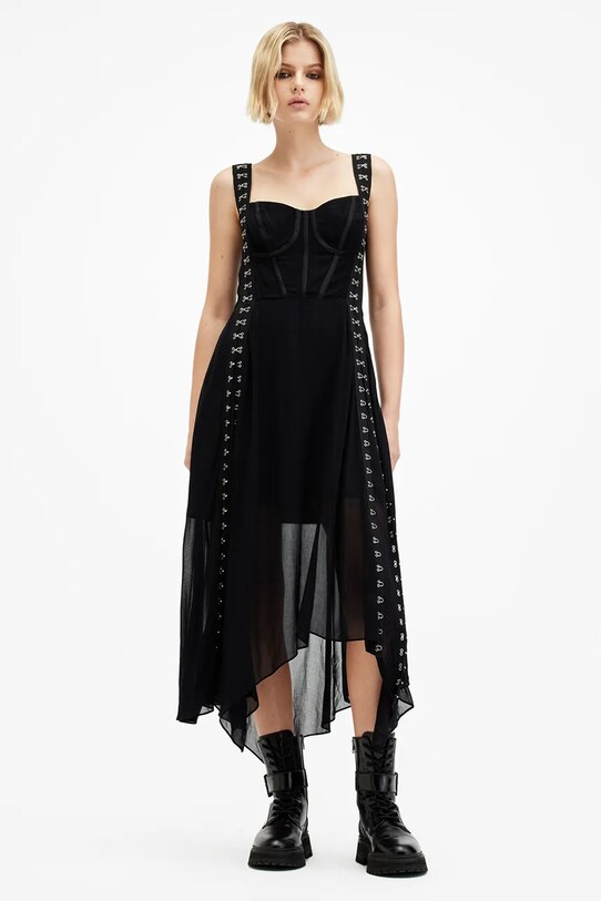 AllSaints rochie LUNA midi negru W048DB
