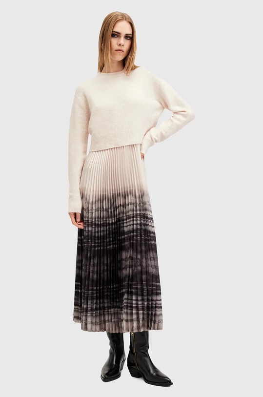 AllSaints rochie si pulover CELILIA PLEAT midi alb W207DB