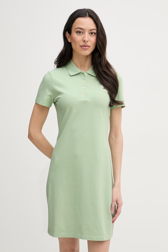 Tommy Hilfiger šaty bavlněné s elastanem zelená WW0WW43228