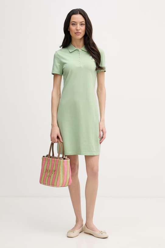 Tommy Hilfiger šaty bavlněné s elastanem WW0WW43228 zelená SS26