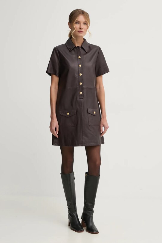 Kožené šaty Tommy Hilfiger mini burgundské WW0WW43783