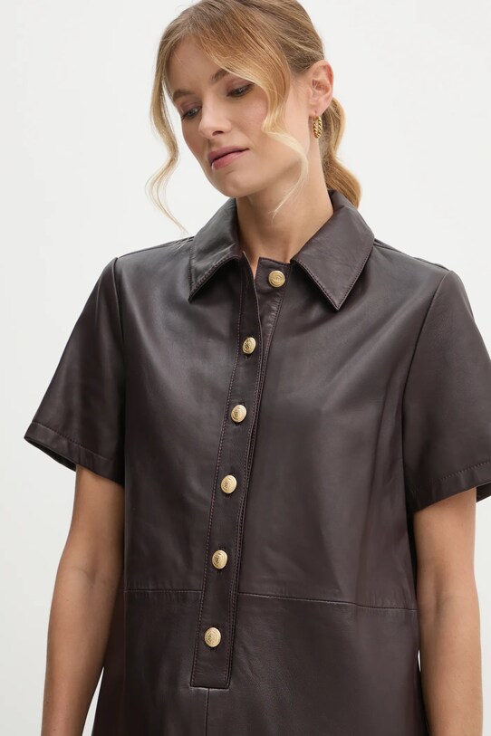 Kožené šaty Tommy Hilfiger WW0WW43783 burgundské