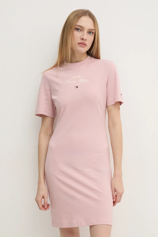 Bavlněné šaty Tommy Hilfiger mini růžová WW0WW43830