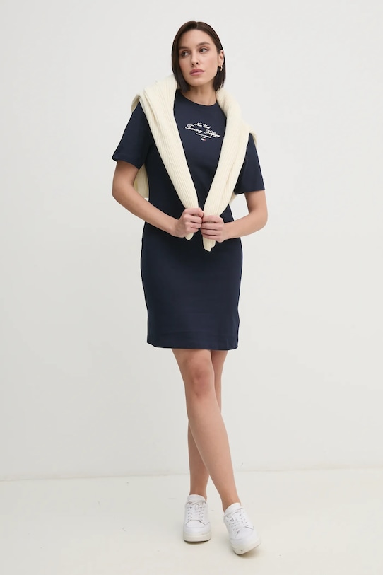 Tommy Hilfiger rochie din bumbac WW0WW43830 bleumarin SS25