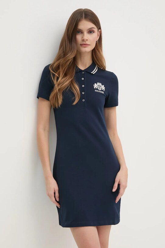 Šaty Tommy Hilfiger s elastanom tmavomodrá WW0WW43841
