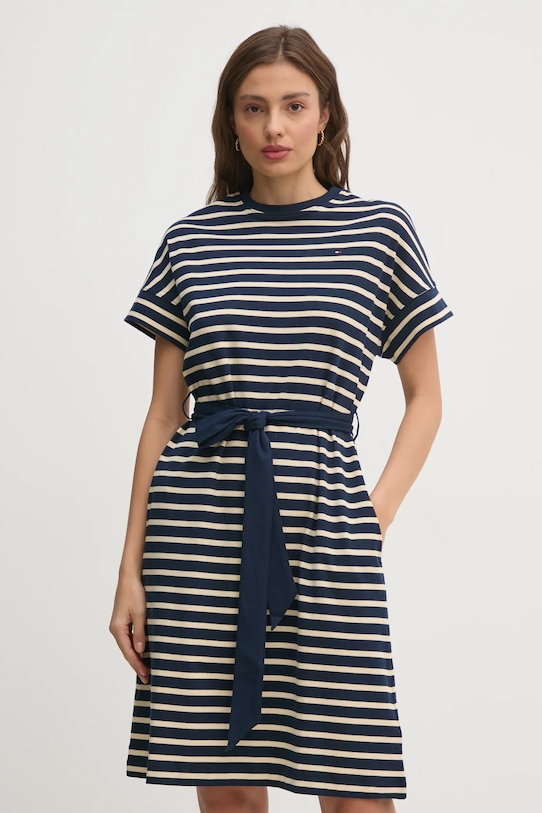 Bavlnené šaty Tommy Hilfiger pásiky tmavomodrá WW0WW45183