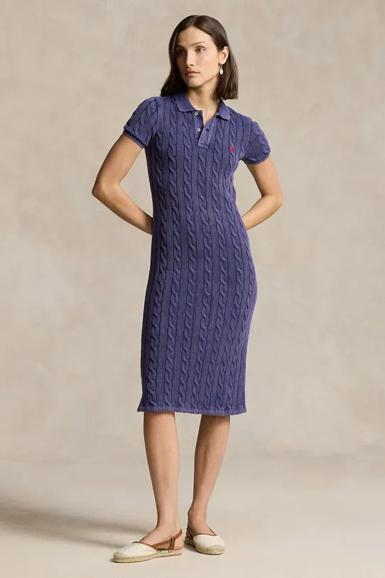 Polo Ralph Lauren rochie din bumbac midi bleumarin 211952606