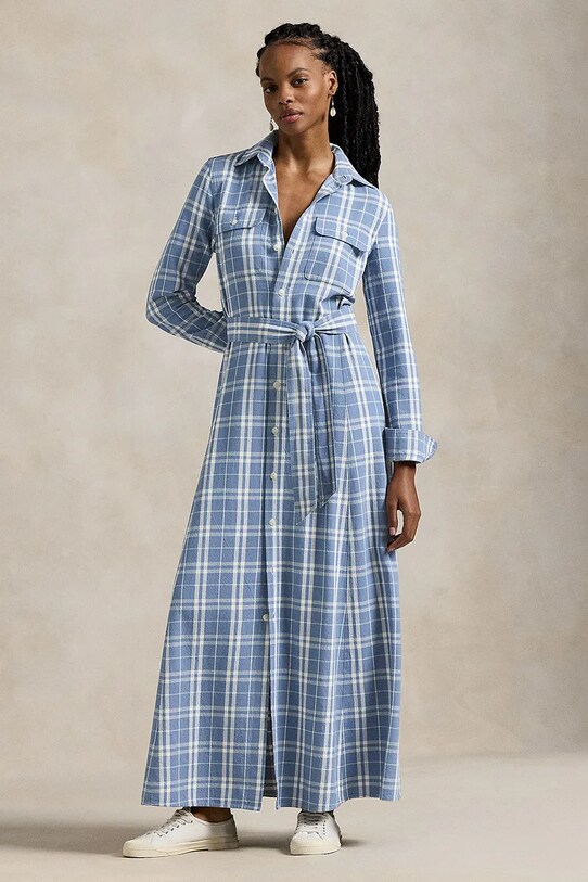 Bavlněné šaty Polo Ralph Lauren maxi béžová 211959904