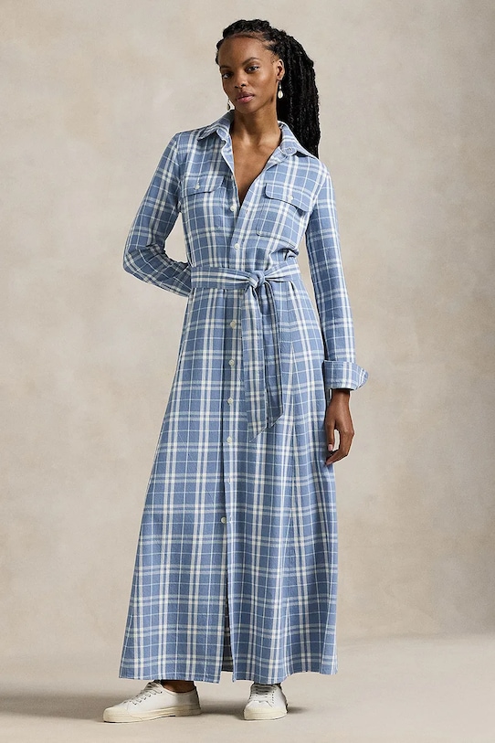 Хлопковое платье Polo Ralph Lauren узор бежевый 211959904