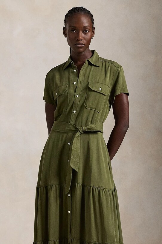 Одежда Платье с примесью шелка Polo Ralph Lauren 211959905 зелёный