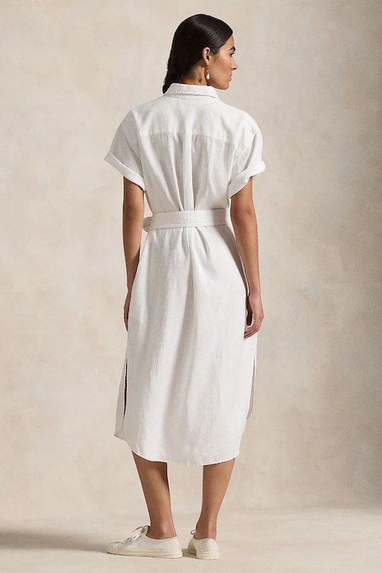 Lněné šaty Polo Ralph Lauren 211959912 bílá SS25