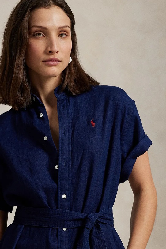 Lněné šaty Polo Ralph Lauren námořnická modř 211959912