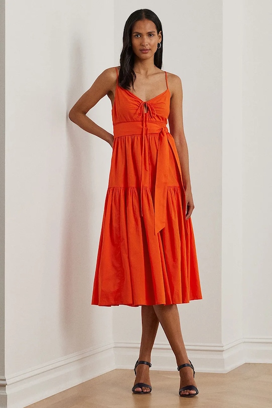 Lauren Ralph Lauren vestito in cotone midi arancione 200962758