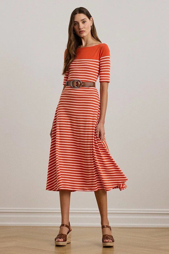 Bavlněné šaty Lauren Ralph Lauren midi oranžová 250957728