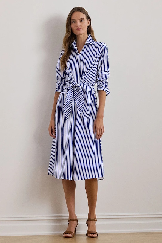 Lauren Ralph Lauren sukienka bawełniana wzorzyste niebieski 250961779