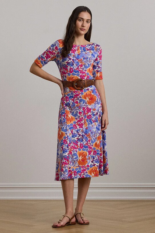 Хлопковое платье Lauren Ralph Lauren узор белый 250972596