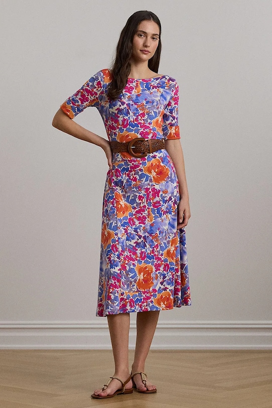 Pamučna haljina Lauren Ralph Lauren casual plava 250972596