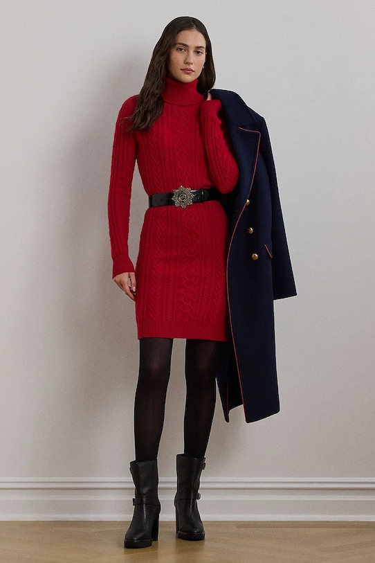 Volnena obleka Lauren Ralph Lauren Pletenina rdeča 200951385