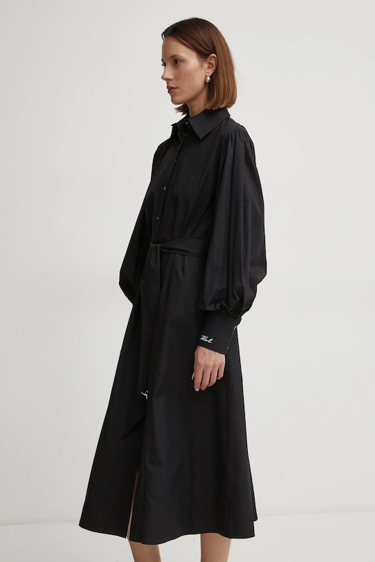 Karl Lagerfeld rochie din bumbac A1W13018 negru SS25