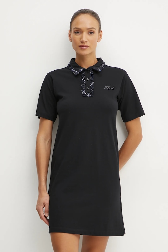 Karl Lagerfeld rochie din bumbac A1W13042 negru SS25