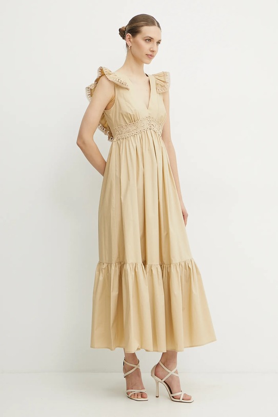 Bavlněné šaty Twinset maxi béžová 251LB2KFF