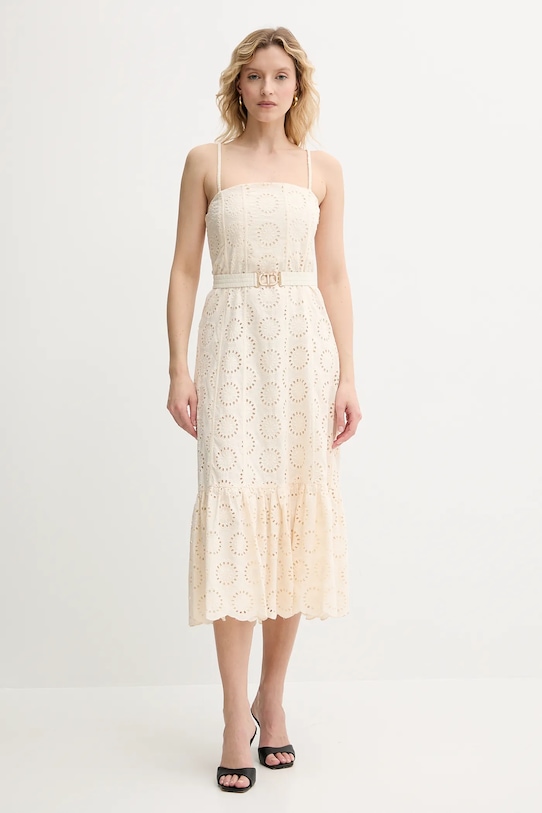 Twinset rochie din bumbac midi bej 251TT2361