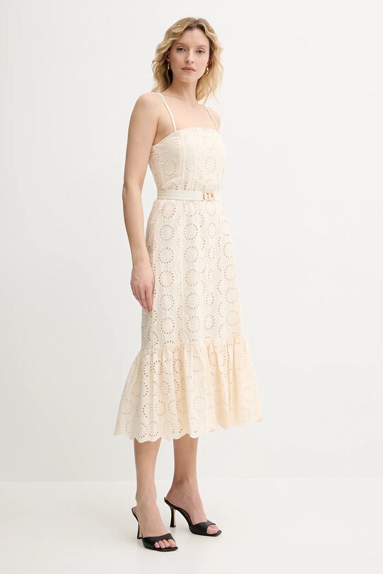 Twinset rochie din bumbac 251TT2361 bej SS25