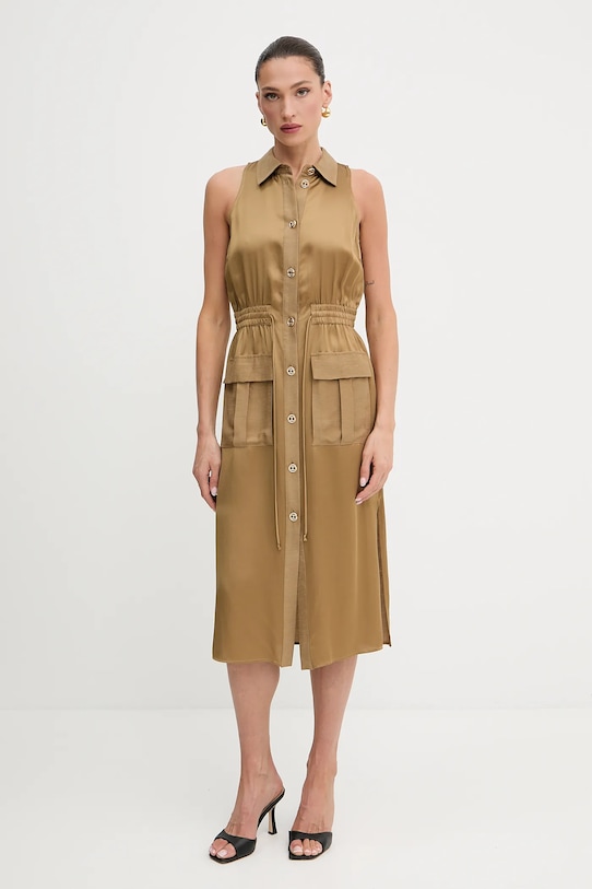 Šaty s příměsí lnu Twinset midi zelená 251TT2270