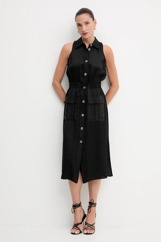 Twinset ruha vászonkeverékből gombolós fekete 251TT2270