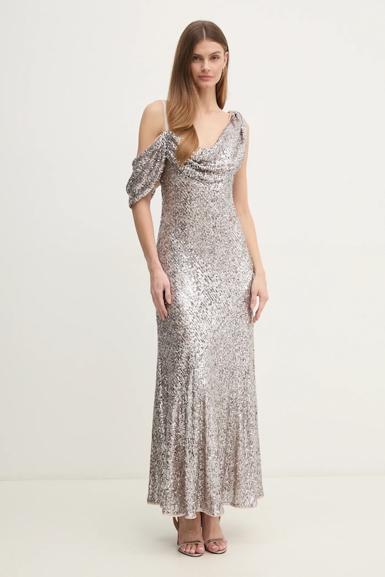 DIANE VON FURSTENBERG sukienka rozkloszowany srebrny DVFGL4S010