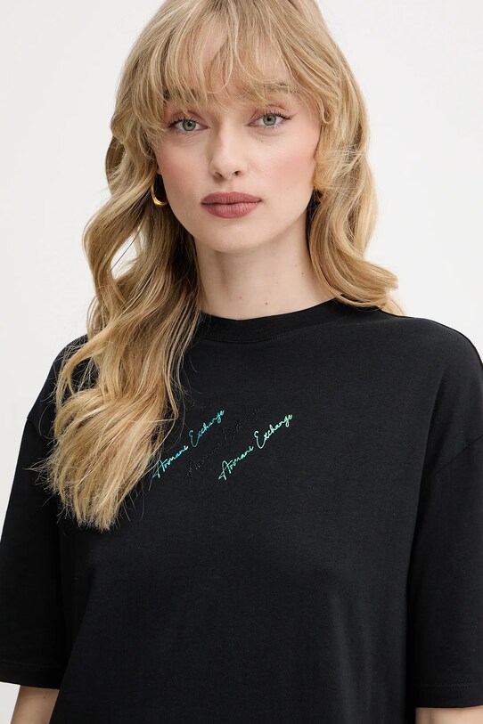 Bombažna obleka Armani Exchange črna XW000378.AF10354