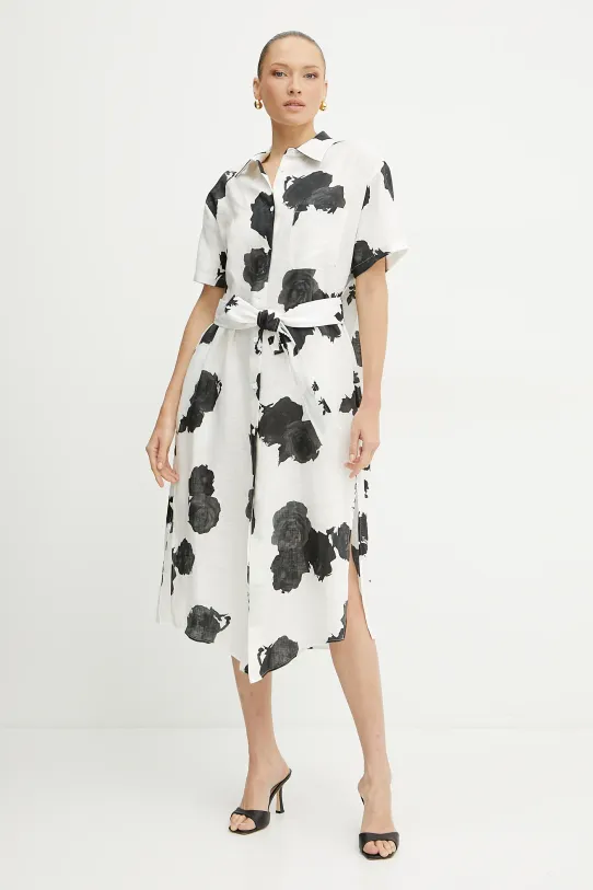 Ľanové šaty Liviana Conti kvetinový béžová L5SL53