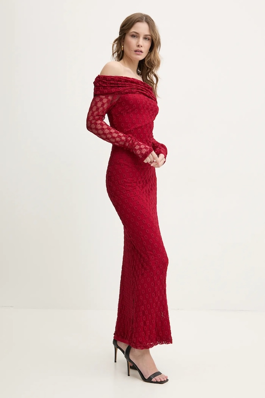 Šaty Bardot 59776DB burgundské SS25