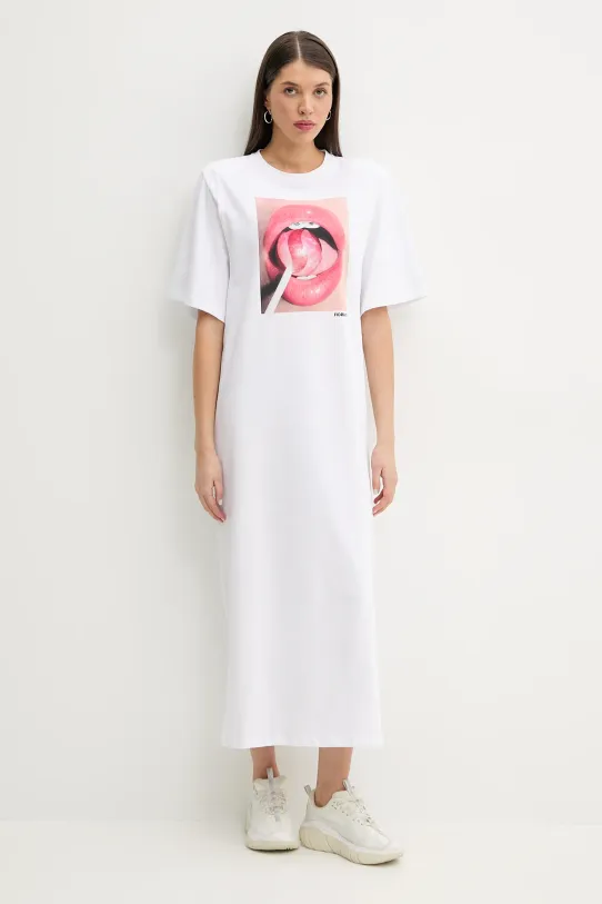 Fiorucci pamut ruha Lollipop Mouth Print Maxi T-Dress rövid fehér W02SPDTS108CJ01WH03