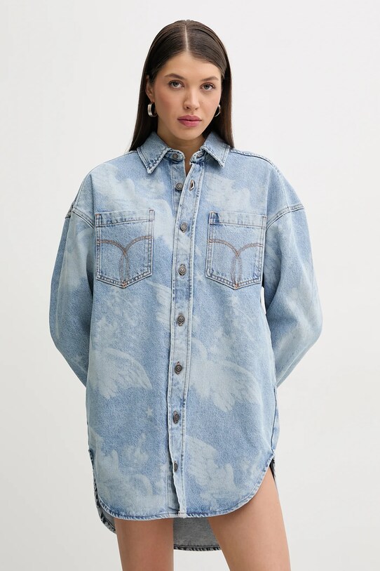Fiorucci farmerruha Angel Print Denim Shirt Dress gombolós kék W02SPDDR313DN03DN02