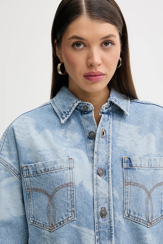 Fiorucci farmerruha Angel Print Denim Shirt Dress kék W02SPDDR313DN03DN02